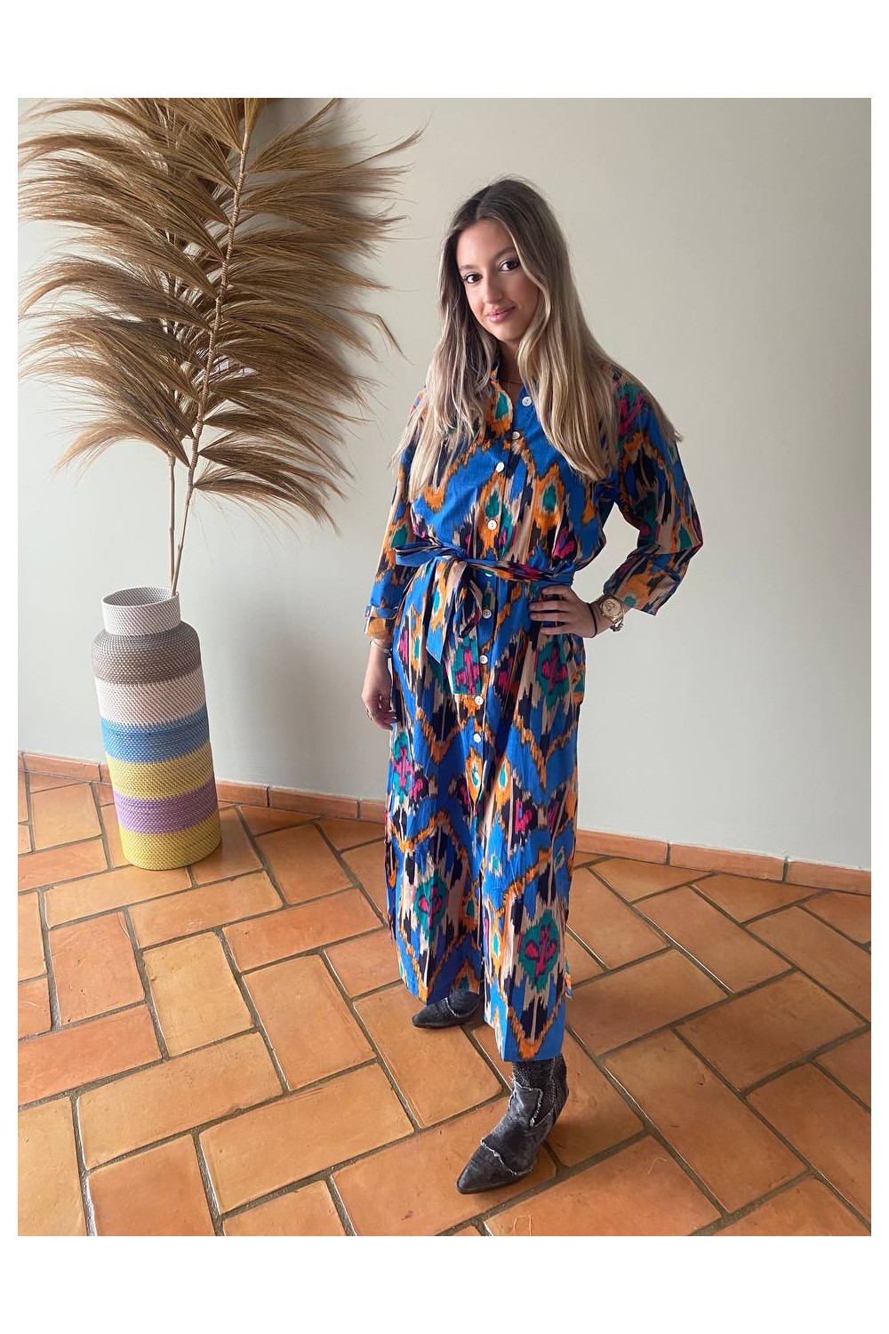 VESTIDO CAMISERO SUR ÁFRICA IKAT AZUL 