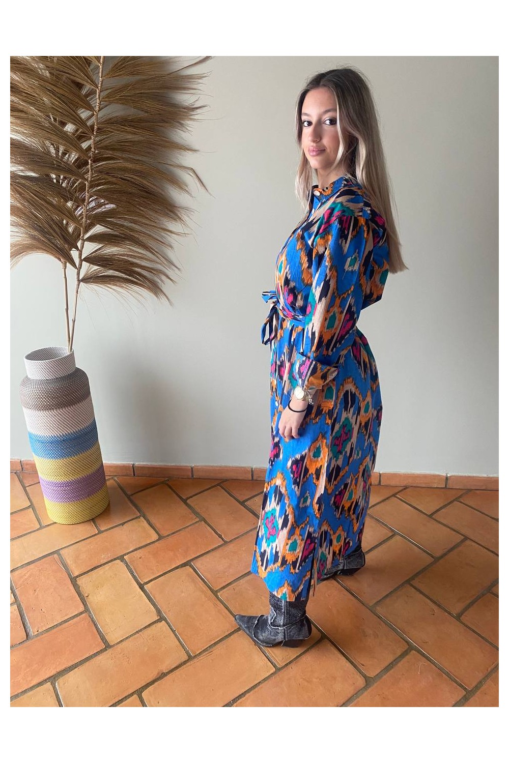 VESTIDO CAMISERO SUR ÁFRICA IKAT AZUL 