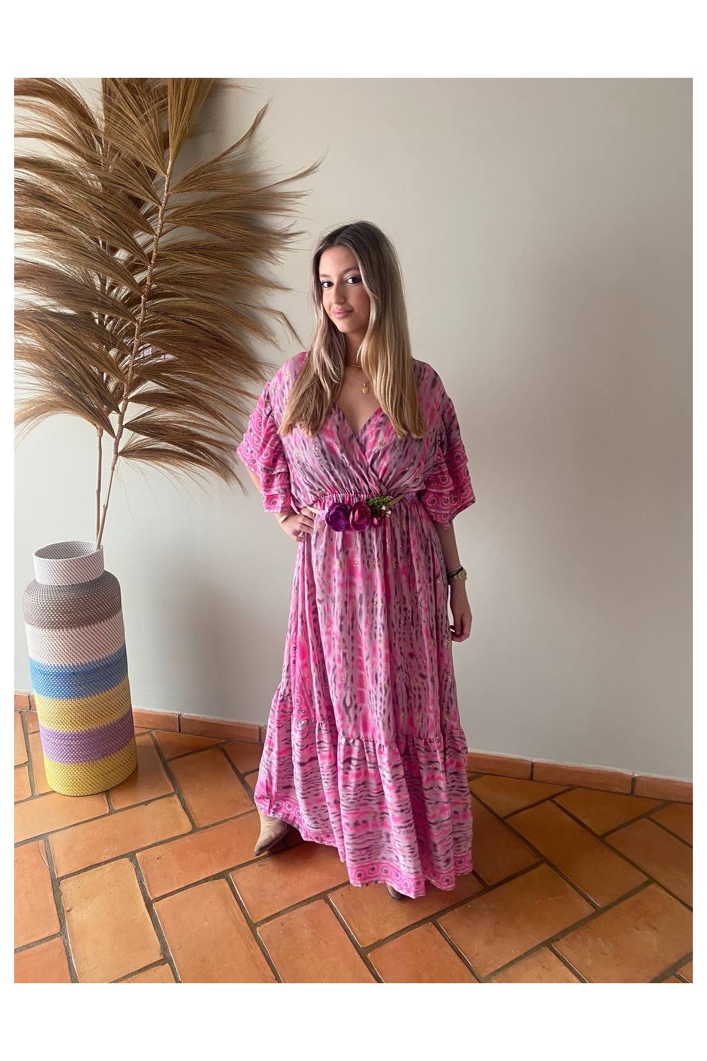 VESTIDO FLORIDA TIE DYE ROSA VOLANTES 