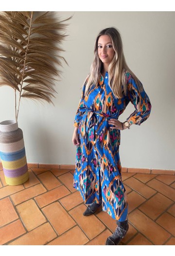 VESTIDO CAMISERO SUR ÁFRICA IKAT AZUL 