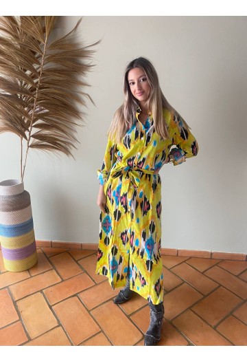 VESTIDO CAMISERO SUR ÁFRICA IKAT AMARILLO 