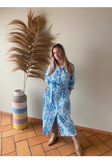 VESTIDO CAMISERO SUR AFRICA IKAT AZUL 