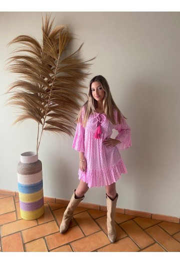 VESTIDO BLUSÓN HAWAI BOHO FUCSIA 